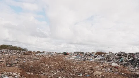 Сity garbage dump, environmental pollution due to lack of recycling technology Stockbeeldmateriaal 97695397