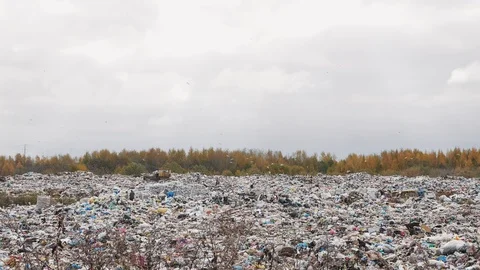 Сity garbage dump, environmental pollution due to lack of recycling technology Stockbeeldmateriaal 97695560