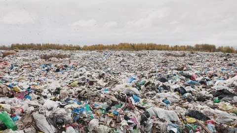 Сity garbage dump, environmental pollution due to lack of recycling technology Stockbeeldmateriaal 97696005