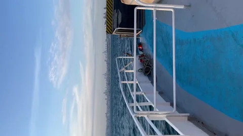 Sity view from the bow of the ship- Vertical stock video Stock Footage 239640754
