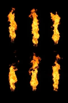 Six (6) Pillars of Fire on a Black Background Stock Photos