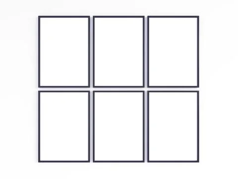 Six A4 thin black frames Stock Photos