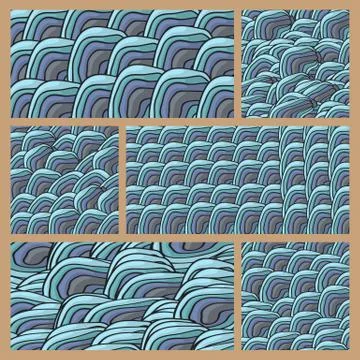 Six abstract blue doodles pattern Stock Illustration