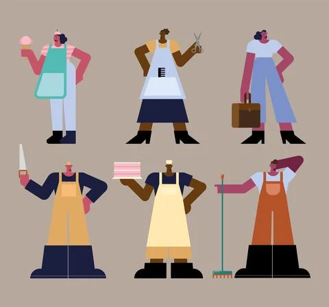 Six afro american workers Stock Illustration