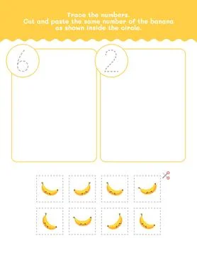 Six And Two Counting And Tracing Number Worksheet. Cut And Paste Worksheet .. Stock Illustration