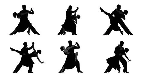 Six Argentine Tango Dancing Couple Silhouettes Stock Illustration