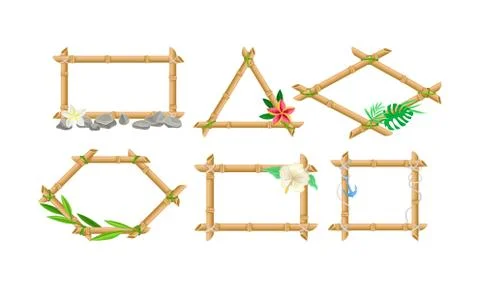 Six Bamboo Frames Of Different Shapes Vector Illustration Set Stock Illustration