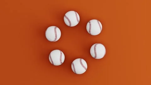 Six Baseball Balls Rolling in Circular Loop on Brown Background. Seamless 3D Stock Footage 339594073
