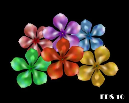 Six beautiful multicolored flower Stock Illustration