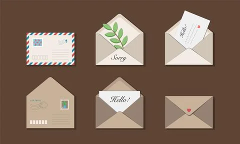 Six beige envelopes on brown background Stock Illustration