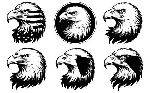 Six Black and White Eagle Heads in Different Styles Stock-Illustration