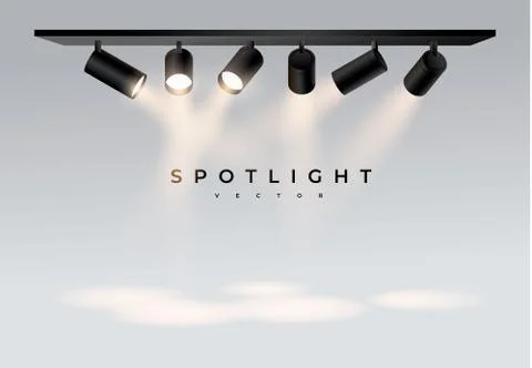 Six black moderns. shine in different directions. spot. Spotlights with white Illustrazione stock