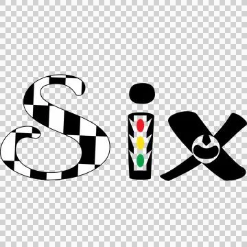 Six Black Text With Traffic Light And Wrench display white Ilustración de archivo