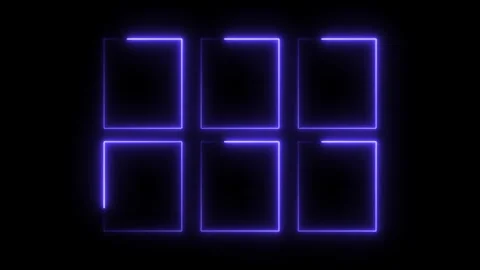 Six blue neon square frames shining on a black background for visual effects Stock Footage 308713183