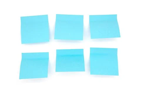 Six blue sheets for notes on a white background, space for your text, isolate Stock Photos