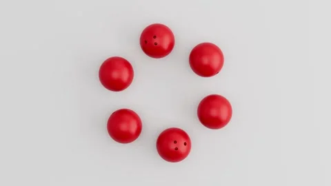 Six Bowling Balls Rolling in Circular Loop on Gray Background. Seamless 3D Stock Footage 339594057