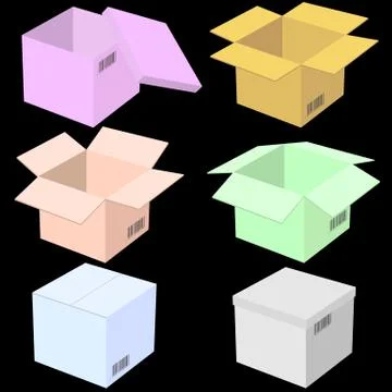 Six boxes, isolated on black background. vector illustration. 스톡 일러스트