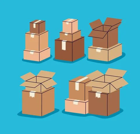Six boxes piles 스톡 일러스트