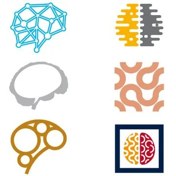Six brain icons in flat and plain style. Stock Illustration