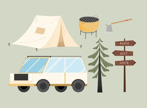 Six camping icons Stock Illustration