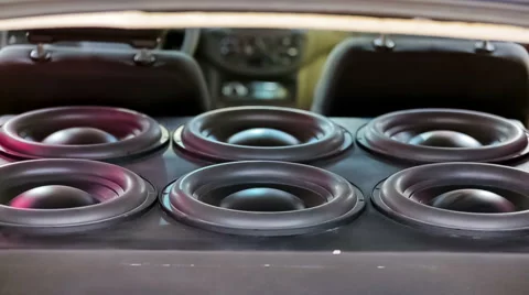 Six Car Speakers Diffusers Moving With Sound Stock Footage 44496127