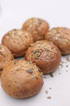 Six cereal, round bread. Stock Photos