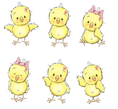Six chicks Stock Illustration