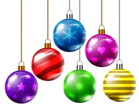 Six Christmas ball different patterns and colors. Stock Illustration