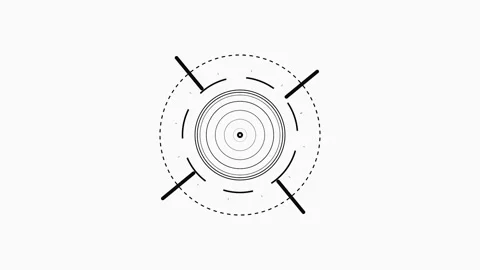 Six circular digital HUD elements with radiating lines against a clean back.. Stock Footage 340941009