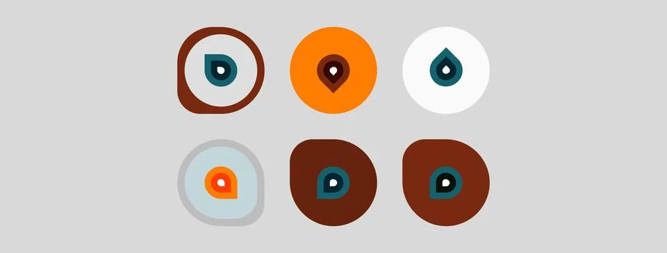 Six circular icons display various shapes inside. Colors include brown, orang 스톡 일러스트