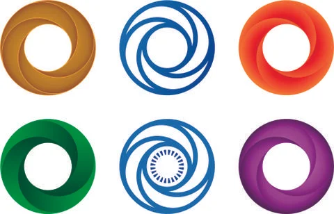 Six circular set icon. Geometric, simple and flat. Ilustração Stock