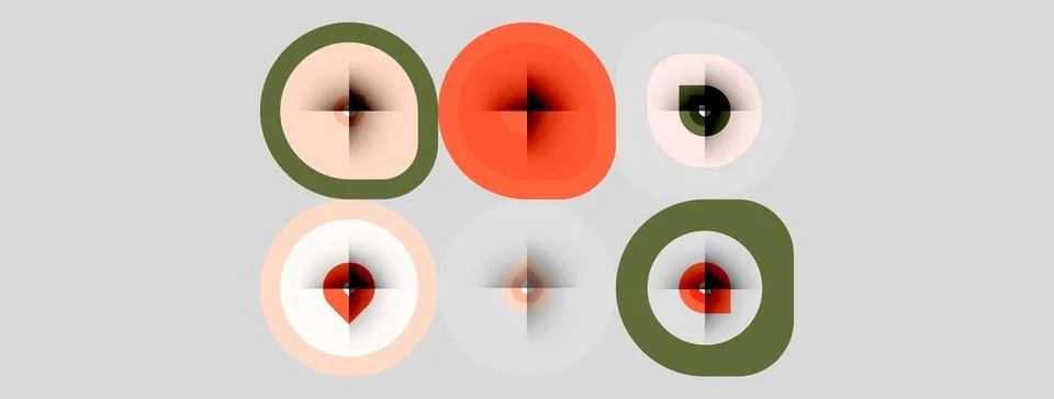 Six circular targets present. Each features crosshair, varying colorsgreen, Stock Illustration