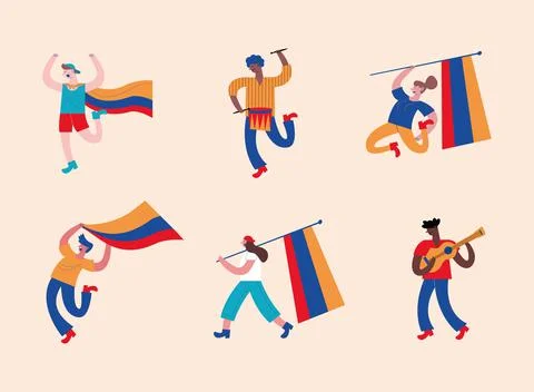 Six colombians protesters Stock Illustration