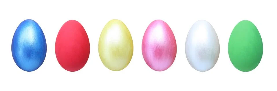 Six color of easter eggs isolated on white background. Stock Photos