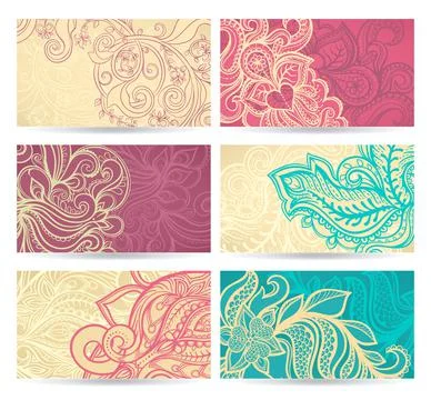 Six color natural patterns Stock Illustration