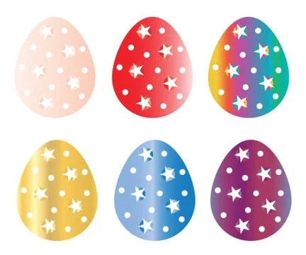 Six colorful Easter eggs vector set with stars and polka dots Stock Illustration
