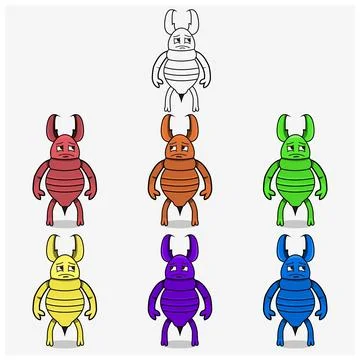 Six Coloring Sad Termite Character and Outline 스톡 일러스트