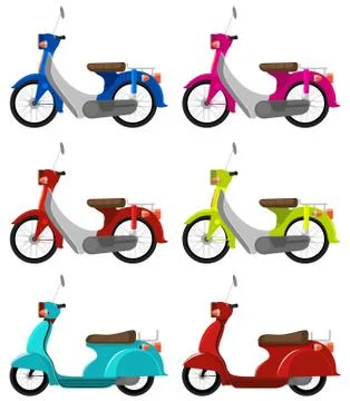 Six colourful scooters Stock Illustration
