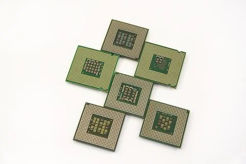 Six computer chip isolated on the white background. Stock Photos