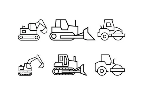 Six Construction Machines in Scalable Vector Format Stock-Illustration