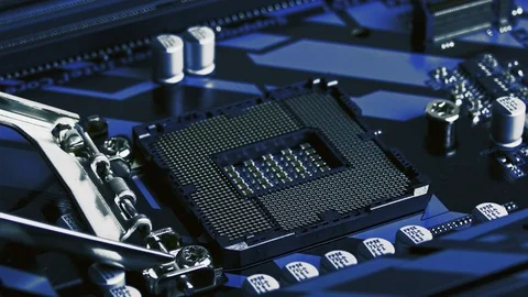 Six-Core Intel Core I7 8700K Processor Installed to From Computer Motherboard Stock Footage 105151447