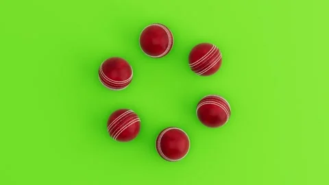 Six Cricket Balls Rolling in Circular Loop on Green Background. Seamless 3D Stock Footage 339594419