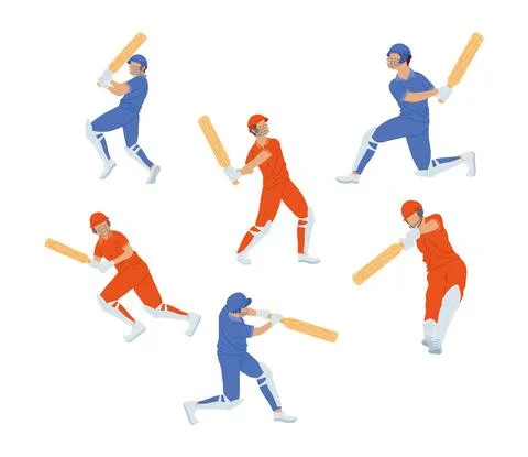 Six cricket players Illustrazione stock