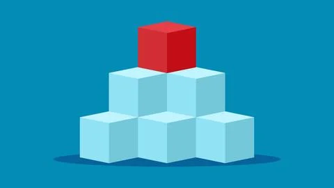 Six cubes and one red cube stacked on a blue background. concept of leadershi イラスト素材