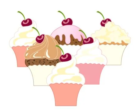 Six cupcakes Stock Illustration