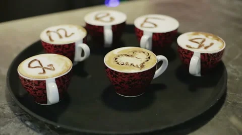 Six cups of coffee Stock Footage 64983202