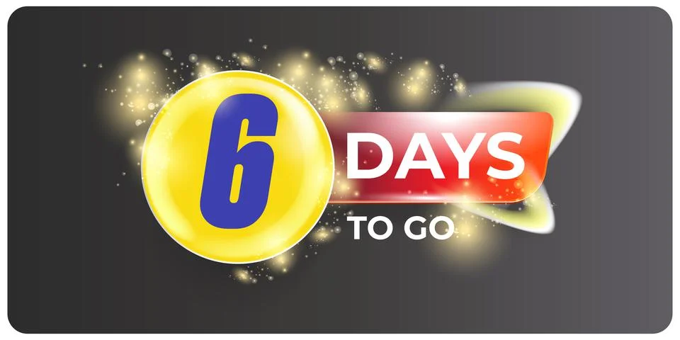 Six days to go countdown horizontal grey banner design template. 6 days to go Stock Illustration