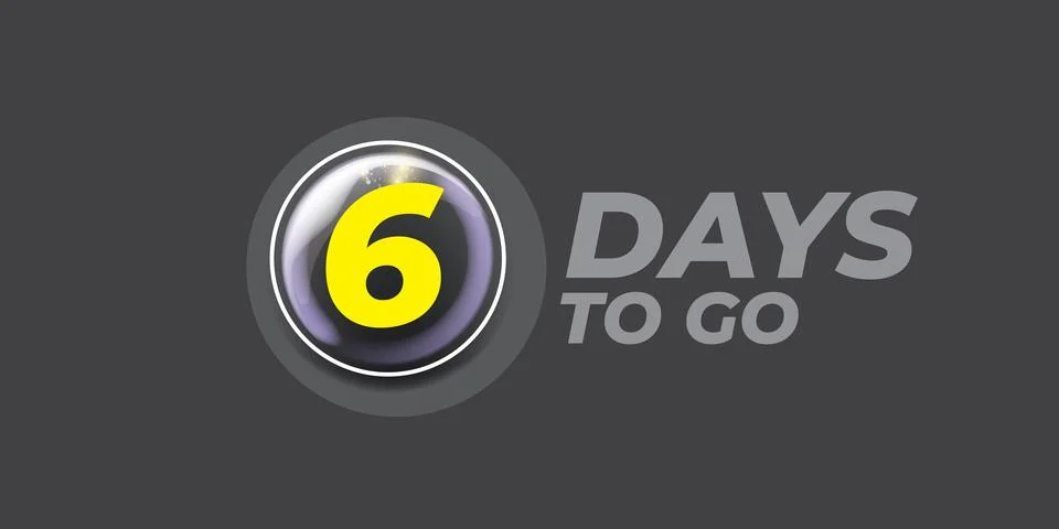 Six days to go countdown horizontal grey banner design template. 6 days to go Stock Illustration