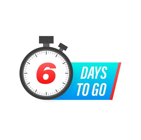 Six days to go timer icon on white background. To go sign. 스톡 일러스트
