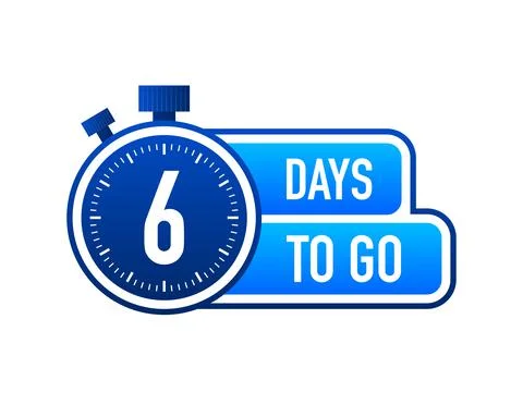 Six Days To Go Timer Label, blue emblem banner. Vector illustration. Stock Illustration